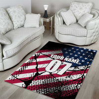 Motocross Rider Area Rug with American Flag Grunge Pattern and Custom Name Number - Wonder Print Shop