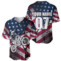Motocross Rider Baseball Jersey with American Flag Grunge Pattern and Custom Name Number - Wonder Print Shop