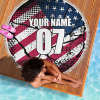 Motocross Rider Beach Blanket with American Flag Grunge Pattern and Custom Name Number - Wonder Print Shop
