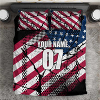 Motocross Rider Bedding Set with American Flag Grunge Pattern and Custom Name Number - Wonder Print Shop