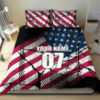Motocross Rider Bedding Set with American Flag Grunge Pattern and Custom Name Number - Wonder Print Shop