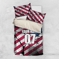 Motocross Rider Bedding Set with American Flag Grunge Pattern and Custom Name Number - Wonder Print Shop