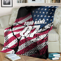 Motocross Rider Blanket with American Flag Grunge Pattern and Custom Name Number - Wonder Print Shop