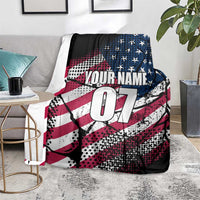 Motocross Rider Blanket with American Flag Grunge Pattern and Custom Name Number - Wonder Print Shop
