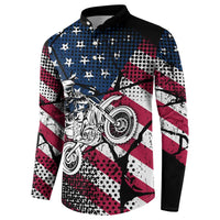 Motocross Rider Button Sweatshirt with American Flag Grunge Pattern and Custom Name Number - Wonder Print Shop