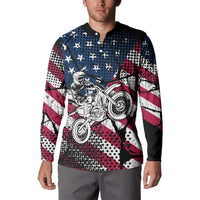 Motocross Rider Button Sweatshirt with American Flag Grunge Pattern and Custom Name Number - Wonder Print Shop