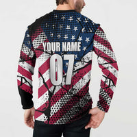 Motocross Rider Button Sweatshirt with American Flag Grunge Pattern and Custom Name Number - Wonder Print Shop