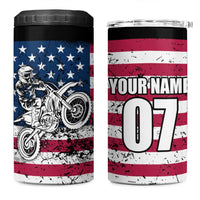 Motocross Rider 4 in 1 Can Cooler Tumbler with American Flag Grunge Pattern and Custom Name Number - Wonder Print Shop