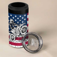 Motocross Rider 4 in 1 Can Cooler Tumbler with American Flag Grunge Pattern and Custom Name Number - Wonder Print Shop