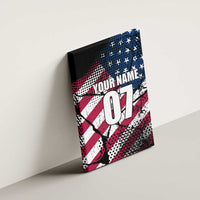 Motocross Rider Canvas Wall Art with American Flag Grunge Pattern and Custom Name Number - Wonder Print Shop