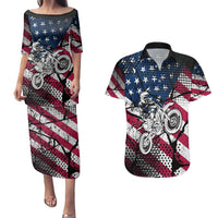 Motocross Rider Couples Matching Puletasi and Hawaiian Shirt with American Flag Grunge Pattern and Custom Name Number - Wonder Print Shop
