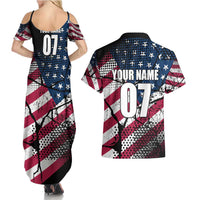 Motocross Rider Couples Matching Summer Maxi Dress and Hawaiian Shirt with American Flag Grunge Pattern and Custom Name Number - Wonder Print Shop