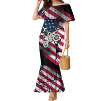 Motocross Rider Family Matching Mermaid Dress and Hawaiian Shirt with American Flag Grunge Pattern and Custom Name Number - Wonder Print Shop