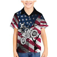Motocross Rider Family Matching Mermaid Dress and Hawaiian Shirt with American Flag Grunge Pattern and Custom Name Number - Wonder Print Shop