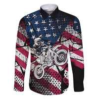 Motocross Rider Family Matching Off Shoulder Maxi Dress and Hawaiian Shirt with American Flag Grunge Pattern and Custom Name Number - Wonder Print Shop