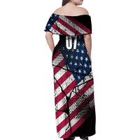 Motocross Rider Family Matching Off Shoulder Maxi Dress and Hawaiian Shirt with American Flag Grunge Pattern and Custom Name Number - Wonder Print Shop
