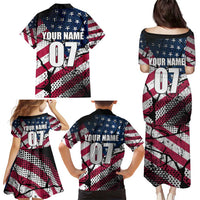 Motocross Rider Family Matching Puletasi and Hawaiian Shirt with American Flag Grunge Pattern and Custom Name Number - Wonder Print Shop