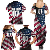 Motocross Rider Family Matching Summer Maxi Dress and Hawaiian Shirt with American Flag Grunge Pattern and Custom Name Number - Wonder Print Shop