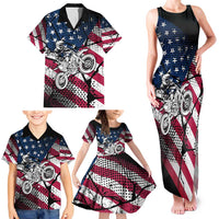 Motocross Rider Family Matching Tank Maxi Dress and Hawaiian Shirt with American Flag Grunge Pattern and Custom Name Number - Wonder Print Shop