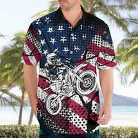 Motocross Rider Hawaiian Shirt with American Flag Grunge Pattern and Custom Name Number - Wonder Print Shop