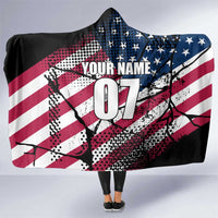 Motocross Rider Hooded Blanket with American Flag Grunge Pattern and Custom Name Number - Wonder Print Shop