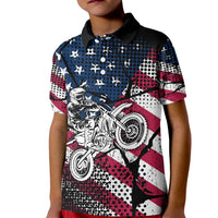 Motocross Rider Kid Polo Shirt with American Flag Grunge Pattern and Custom Name Number - Wonder Print Shop