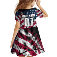 Motocross Rider Kid Short Sleeve Dress with American Flag Grunge Pattern and Custom Name Number - Wonder Print Shop