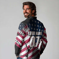 Motocross Rider Long Sleeve Polo Shirt with American Flag Grunge Pattern and Custom Name Number - Wonder Print Shop