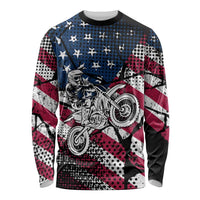 Motocross Rider Long Sleeve Shirt with American Flag Grunge Pattern and Custom Name Number - Wonder Print Shop
