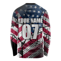Motocross Rider Long Sleeve Shirt with American Flag Grunge Pattern and Custom Name Number - Wonder Print Shop