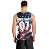 Motocross Rider Men Tank Top with American Flag Grunge Pattern and Custom Name Number - Wonder Print Shop