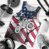 Motocross Rider Men Tank Top with American Flag Grunge Pattern and Custom Name Number - Wonder Print Shop