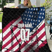 Motocross Rider Quilt with American Flag Grunge Pattern and Custom Name Number - Wonder Print Shop