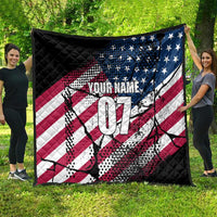 Motocross Rider Quilt with American Flag Grunge Pattern and Custom Name Number - Wonder Print Shop