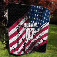 Motocross Rider Quilt with American Flag Grunge Pattern and Custom Name Number - Wonder Print Shop