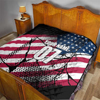 Motocross Rider Quilt with American Flag Grunge Pattern and Custom Name Number - Wonder Print Shop