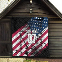 Motocross Rider Quilt with American Flag Grunge Pattern and Custom Name Number - Wonder Print Shop