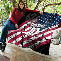 Motocross Rider Quilt with American Flag Grunge Pattern and Custom Name Number - Wonder Print Shop
