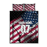 Motocross Rider Quilt Bed Set with American Flag Grunge Pattern and Custom Name Number - Wonder Print Shop