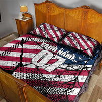 Motocross Rider Quilt Bed Set with American Flag Grunge Pattern and Custom Name Number - Wonder Print Shop