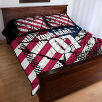 Motocross Rider Quilt Bed Set with American Flag Grunge Pattern and Custom Name Number - Wonder Print Shop