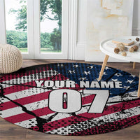 Motocross Rider Round Carpet with American Flag Grunge Pattern and Custom Name Number - Wonder Print Shop
