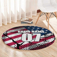 Motocross Rider Round Carpet with American Flag Grunge Pattern and Custom Name Number - Wonder Print Shop