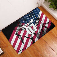 Motocross Rider Rubber Doormat with American Flag Grunge Pattern and Custom Name Number - Wonder Print Shop