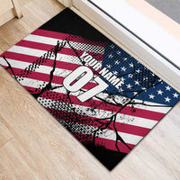 Motocross Rider Rubber Doormat with American Flag Grunge Pattern and Custom Name Number - Wonder Print Shop