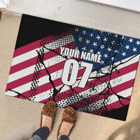 Motocross Rider Rubber Doormat with American Flag Grunge Pattern and Custom Name Number - Wonder Print Shop