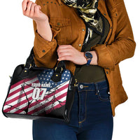 Motocross Rider Shoulder Handbag with American Flag Grunge Pattern and Custom Name Number - Wonder Print Shop