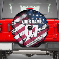 Motocross Rider Spare Tire Cover with American Flag Grunge Pattern and Custom Name Number - Wonder Print Shop