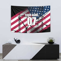 Motocross Rider Tapestry with American Flag Grunge Pattern and Custom Name Number - Wonder Print Shop