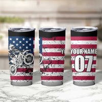 Motocross Rider Tumbler Cup with American Flag Grunge Pattern and Custom Name Number - Wonder Print Shop